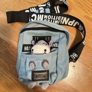 Light Denim Mini Crossbody Bag with Black Graphic Strap